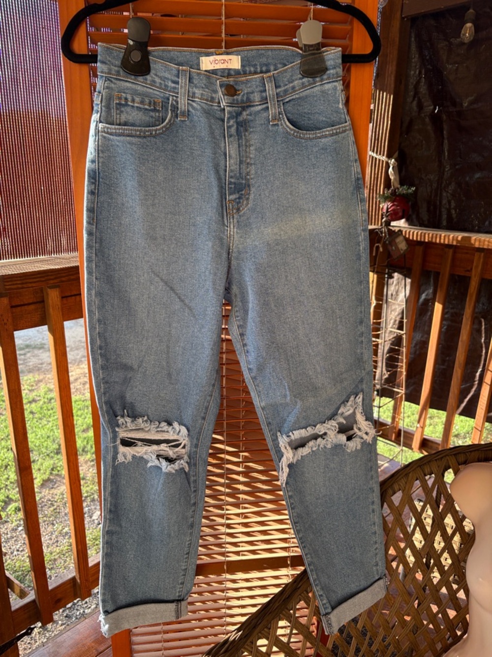 Vibrant Women's Light Blue Distressed Boyfriend Jeans